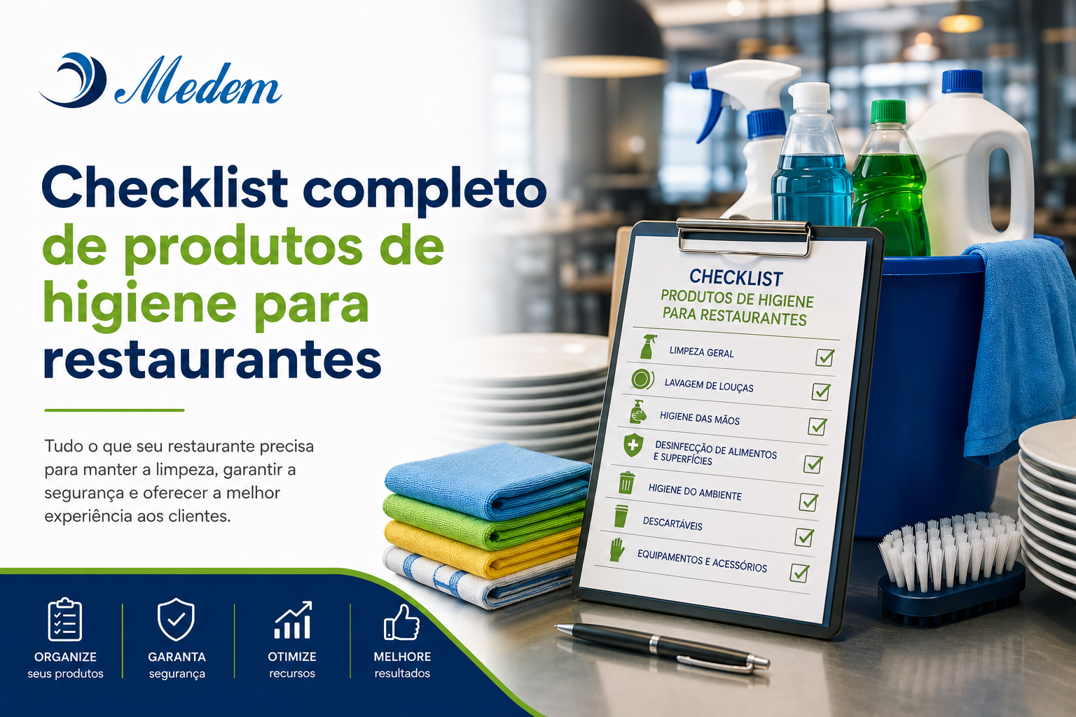 Produtos de higiene para restaurante organizados por área de uso