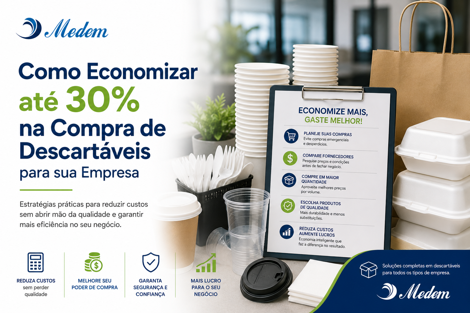 Produtos descartáveis para empresa organizados para reduzir custos